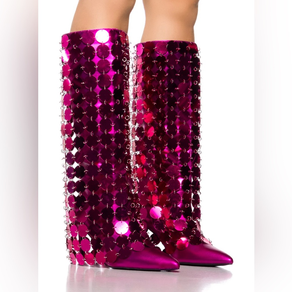 Azalea Wang Fuchsia Pink Embellished Boots - Picture 4 of 4